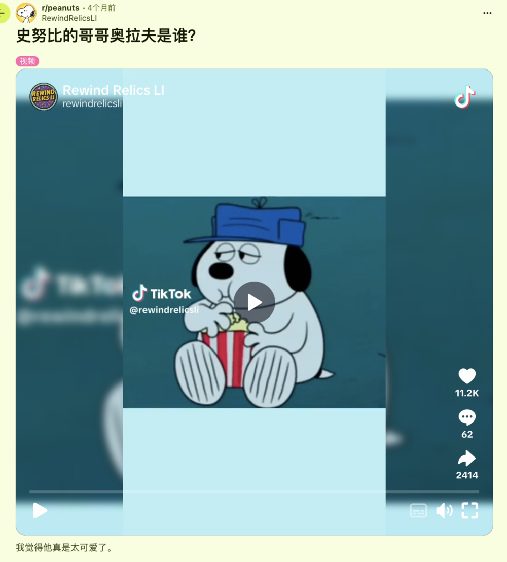 TikTok视频截图：史努比的哥哥奥拉夫是谁？