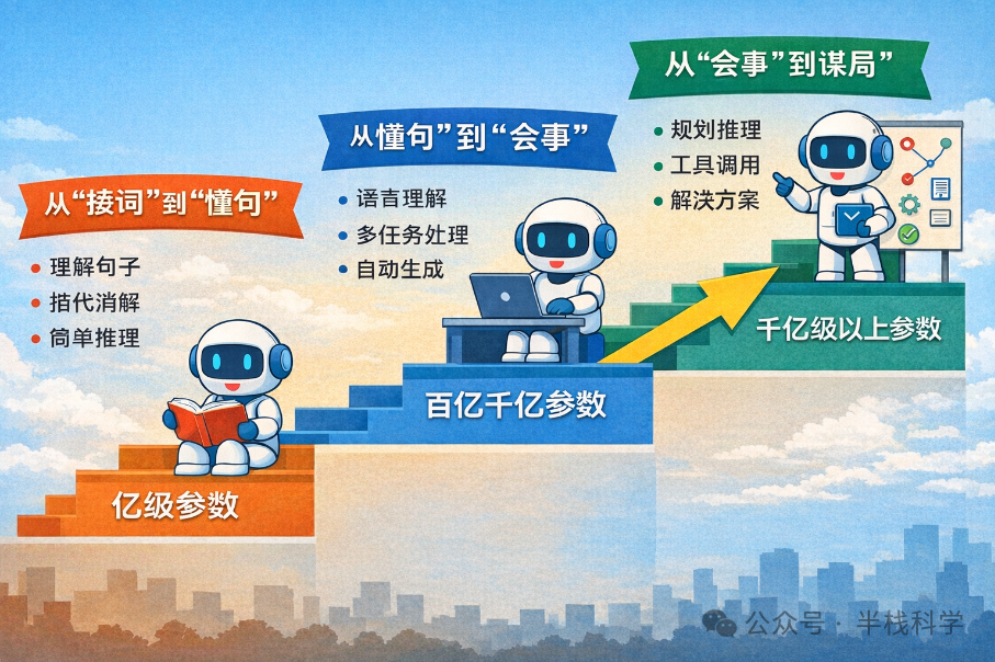 人工智能模型能力演进的阶梯式图表