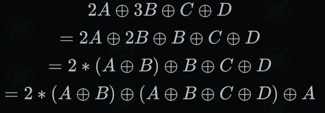 列混淆公式化简推导过程:2A xor 3B xor C xor D 的代数化简