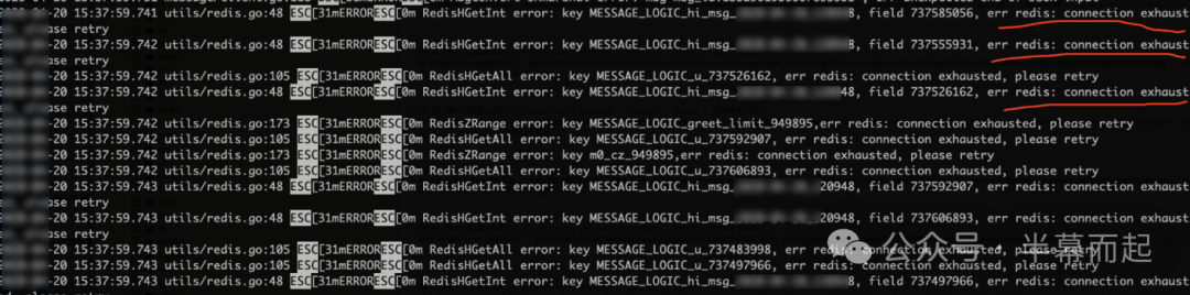 Redis连接耗尽错误日志截图