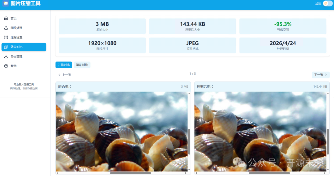 压缩效果对比界面，并排展示原始图片与压缩后图片的放大细节
