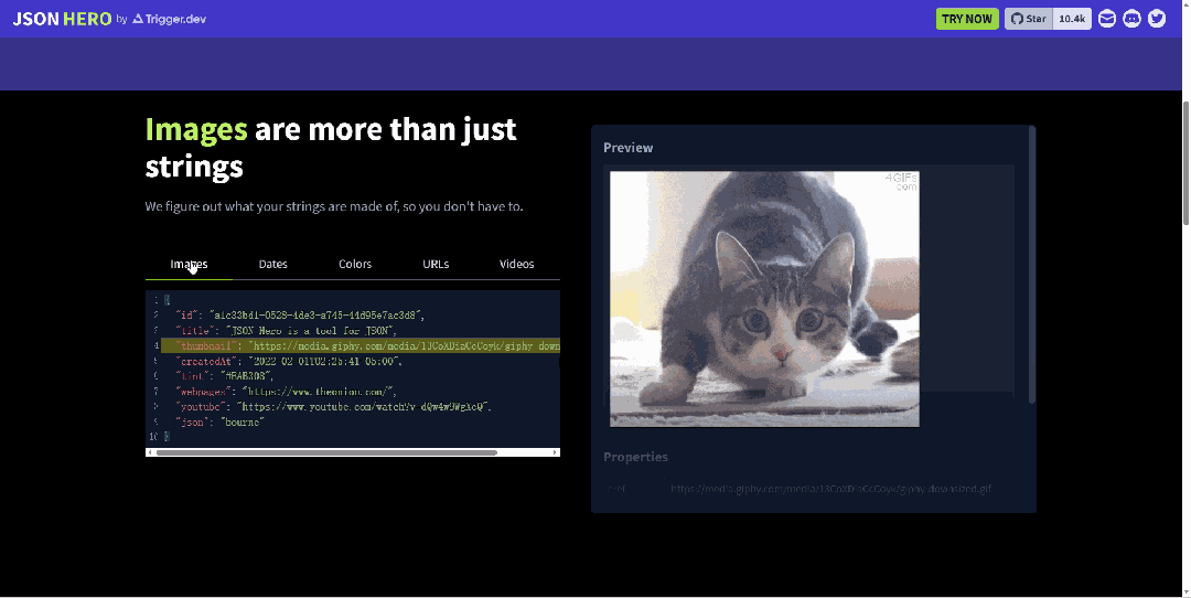 JSON Hero 智能预览功能界面