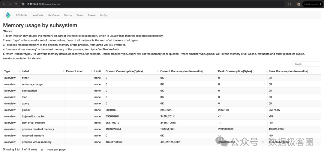 MemTracker Web 页面截图