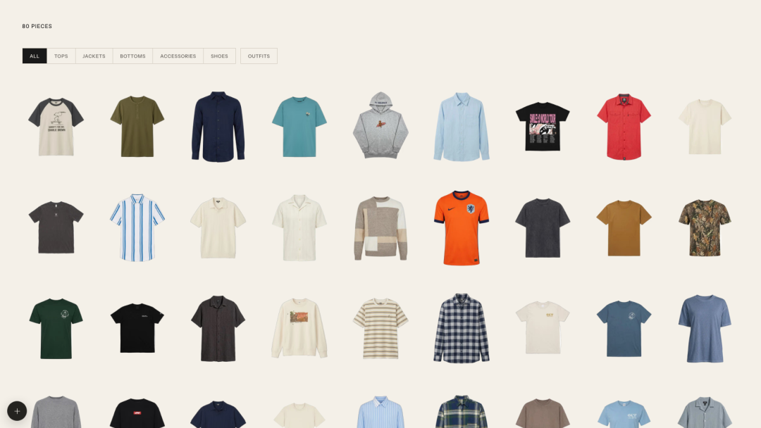 Wardrobe 数字衣橱画廊:按上衣、外套、下装等分类展示单品
