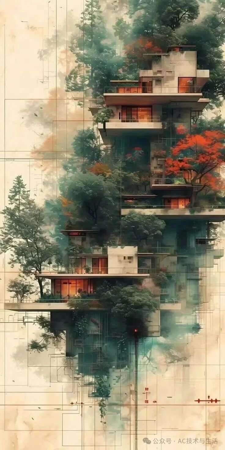 云原生技术与自然融合的意境插画