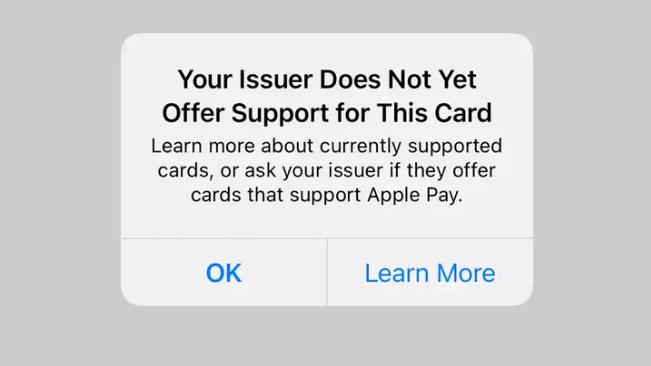 Apple Pay添加卡片失败提示弹窗