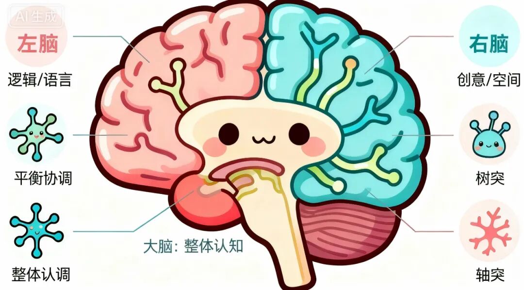 人类大脑功能分区示意图