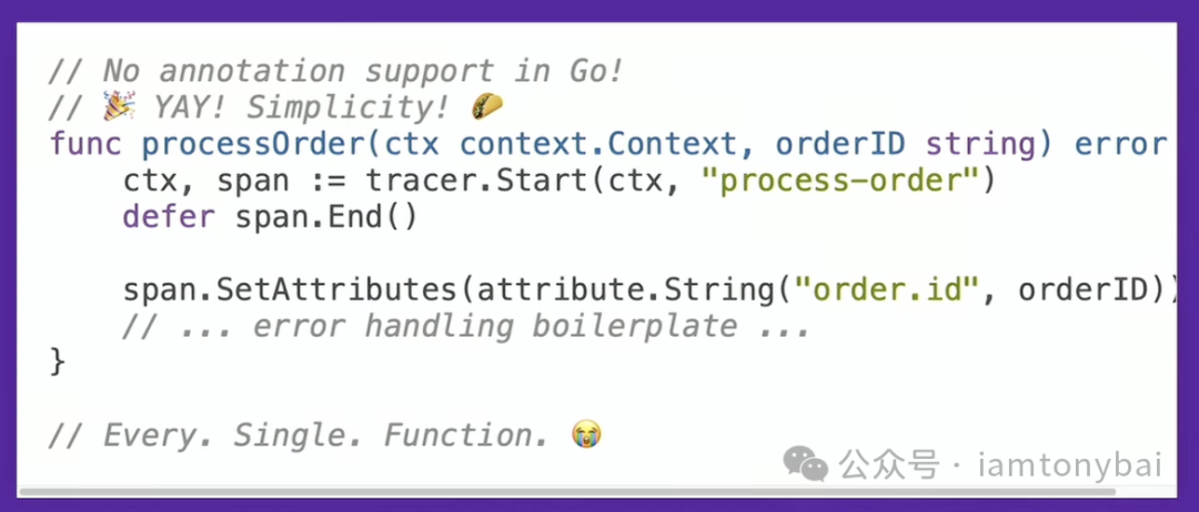 手动插桩的繁琐过程:每个函数都需要重复代码