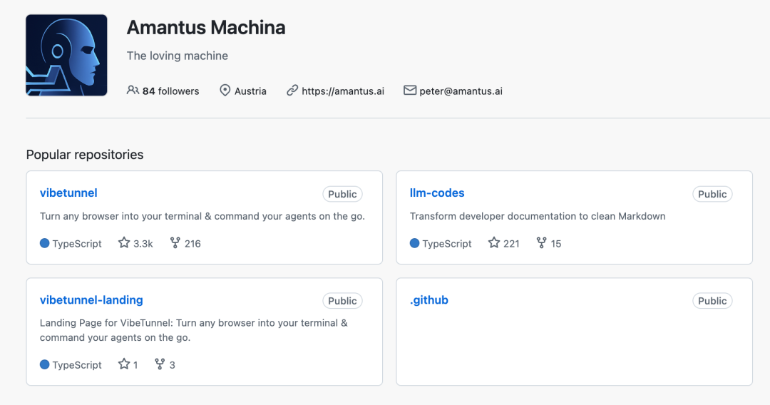 Amantus Machina公司的GitHub组织页面截图