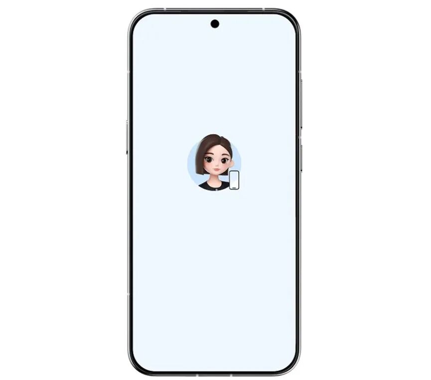 手机屏幕中央显示卡通女性头像图标