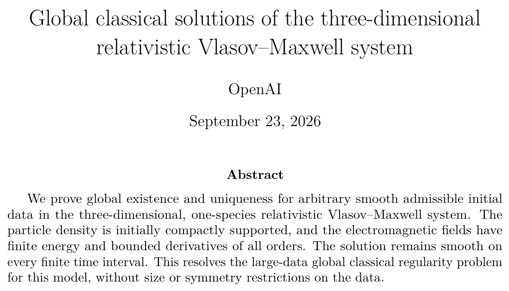 相对论 Vlasov–Maxwell 整体光滑解论文首页