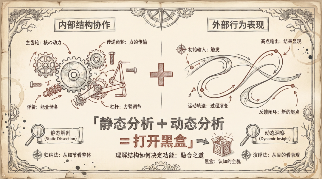 融合静态与动态分析以理解黑盒的示意图