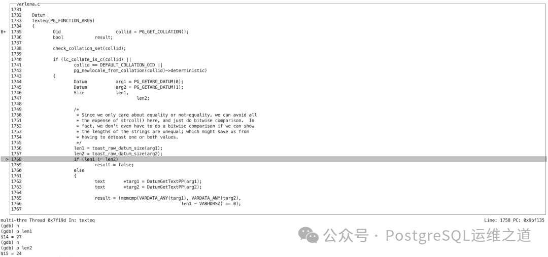 调试：texteq函数发现长度不等