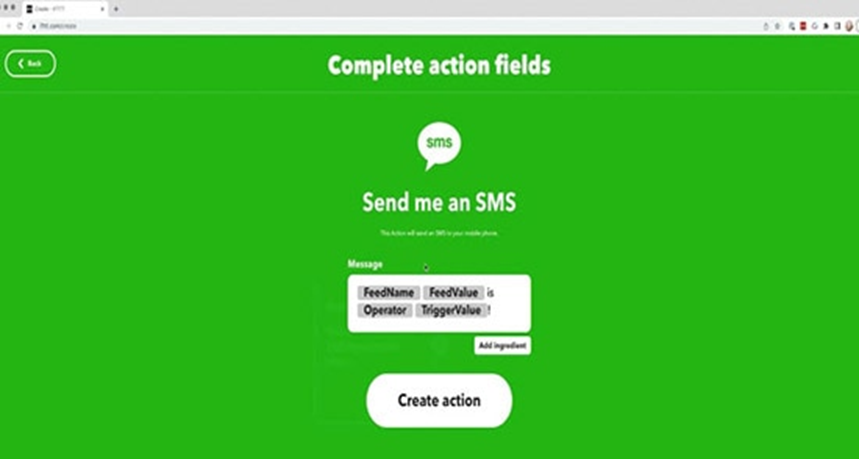 IFTTT设置短信通知界面