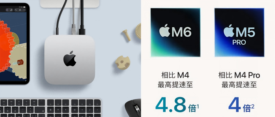 Mac mini M6 与 M5 Pro 芯片性能对比