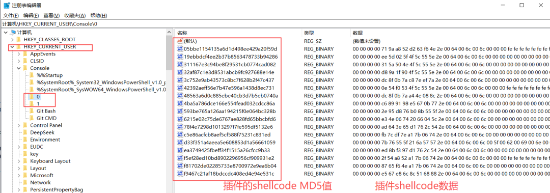 注册表中存储的插件Shellcode数据