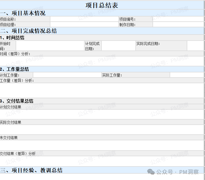 项目总结表示例