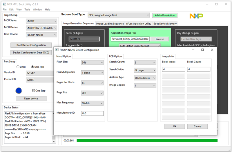 NXP MCU Boot Utility v5.2.1 串行NAND设备配置界面