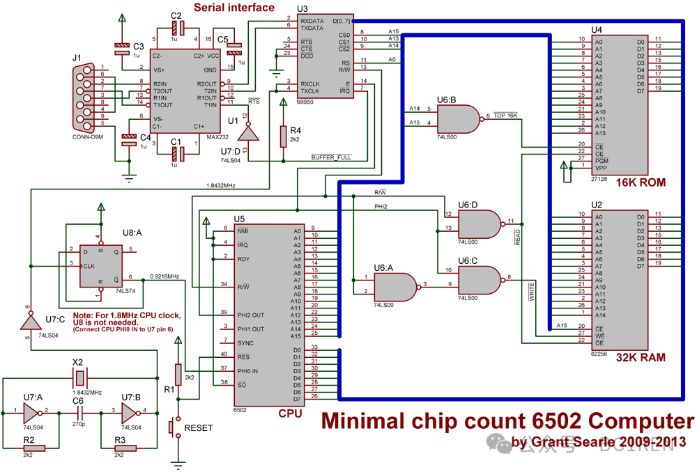 Grant Searle 原版6502计算机最小系统电路图