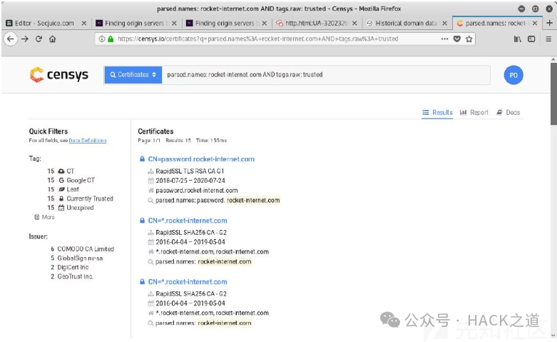 Censys证书搜索示例