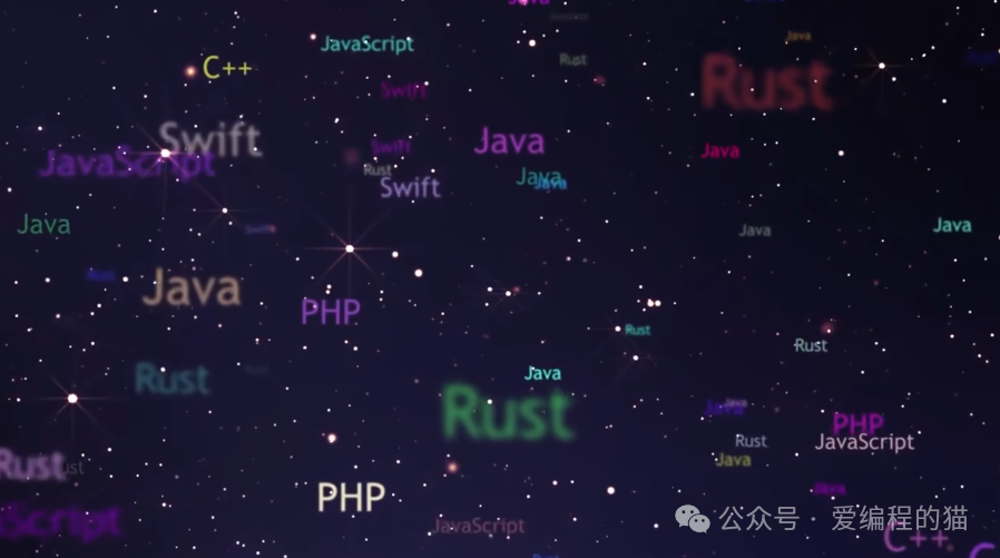 多种编程语言在星空背景下的名称展示