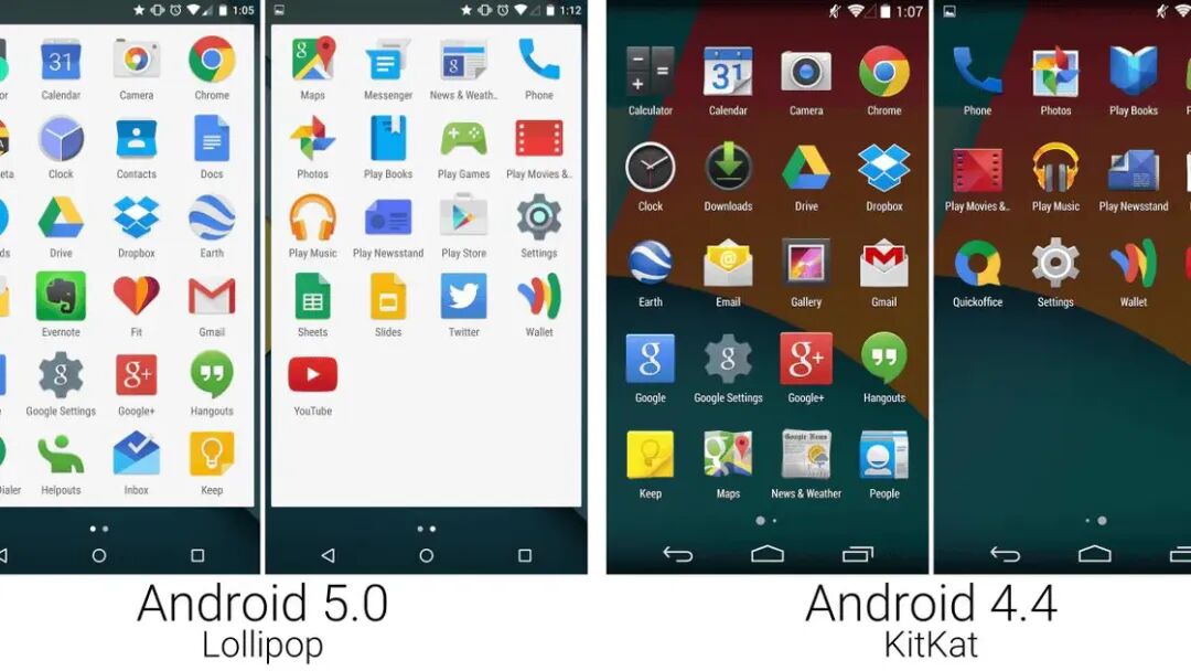 Android 5.0 Lollipop 与 Android 4.4 KitKat 的系统界面对比