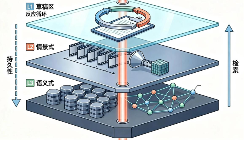 大模型三层记忆体系架构示意图