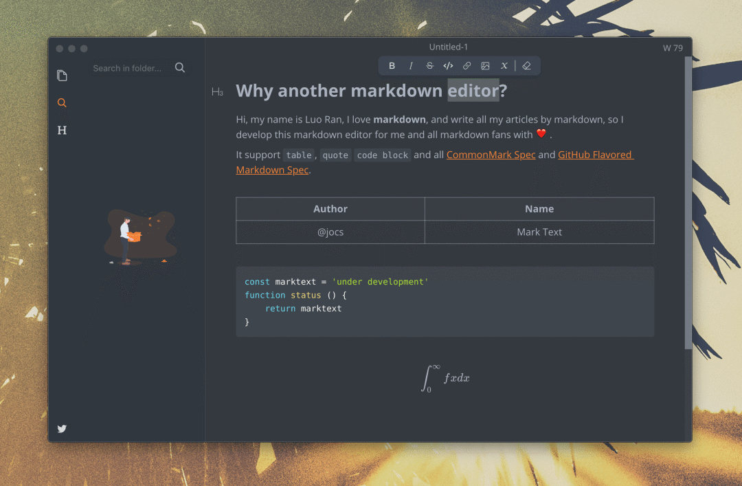 MarkText编辑器界面:Markdown实时渲染