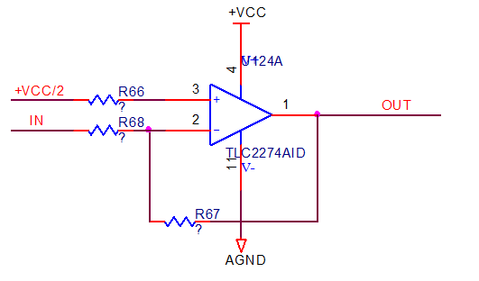 单电源供电的反相放大器电路模型