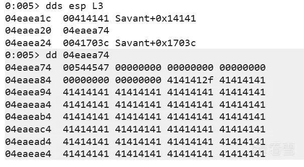 查看 esp 指向的内存内容