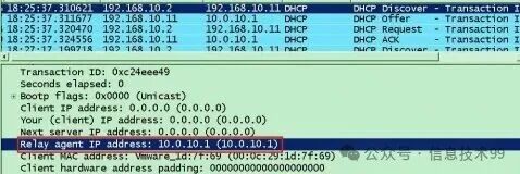 显示Relay Agent IP字段的中继抓包截图