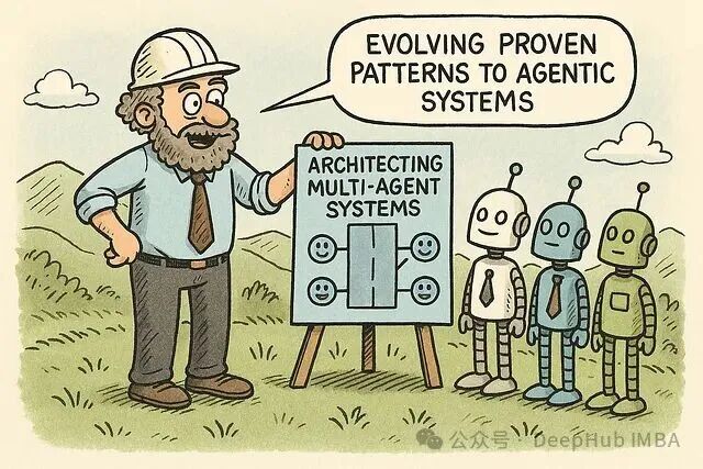 工程师与机器人讨论多智能体系统架构