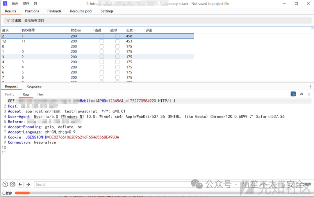 Burp Suite 测试工具界面,展示GET请求与响应,包含Cookie等关键字段