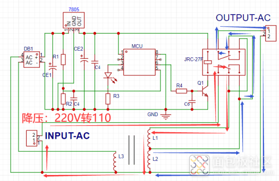 电压转换器220V转110V工作模式原理图