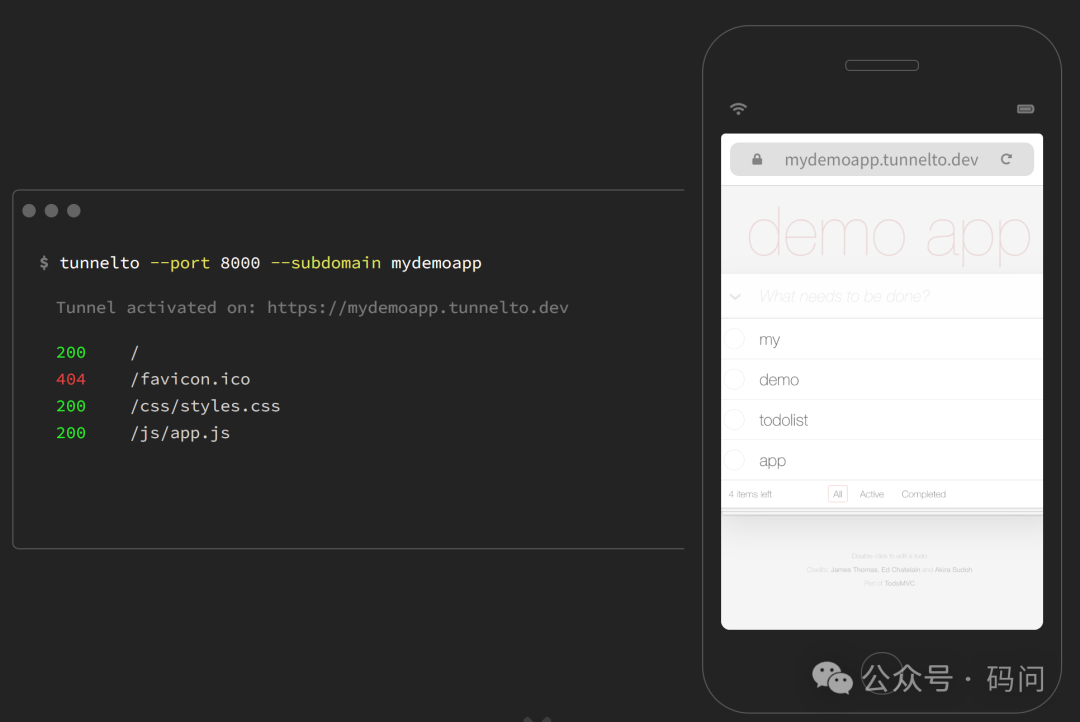 命令行启动隧道与手机端访问演示