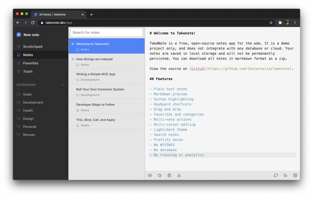 TakeNote Web版应用界面截图