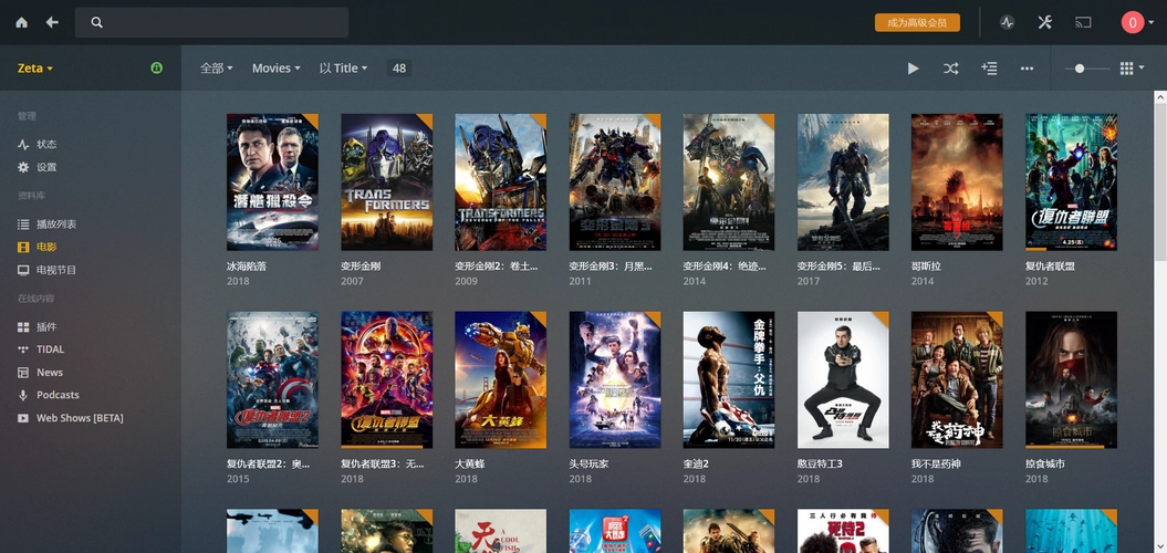 Plex 服务器电影库界面展示