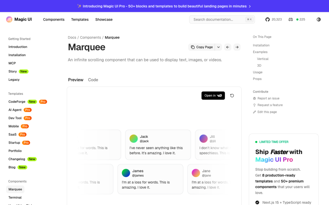 Magic UI Marquee无限滚动组件效果展示