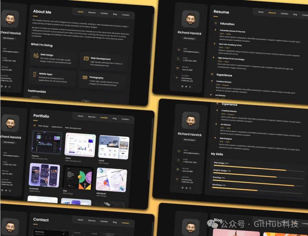 vCard 个人简历界面展示