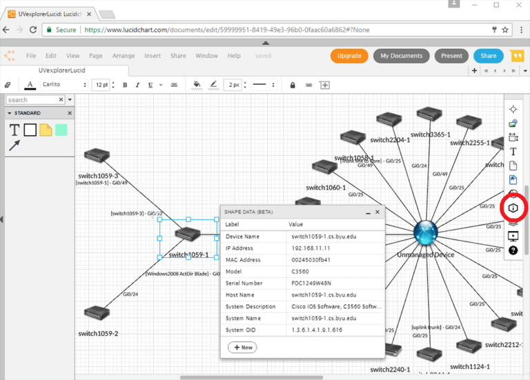 Lucidchart 网络拓扑图编辑界面