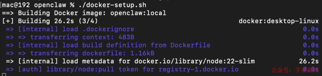 终端执行docker-setup.sh脚本构建镜像截图