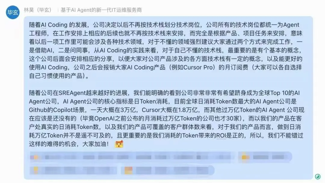 前阿里P10毕玄关于AI Coding与Agent工程师的聊天截图