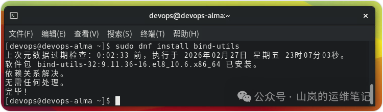 安装bind-utils包成功提示