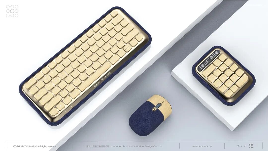 金色按键深蓝边框键盘鼠标小键盘套装