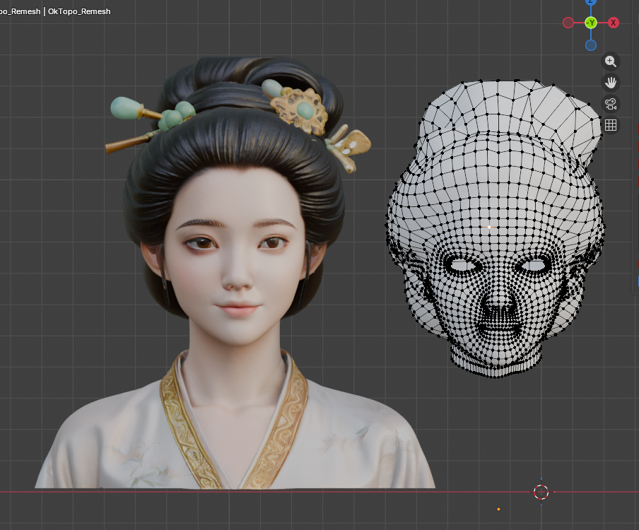 经过一键重拓扑后得到的干净头部网格模型