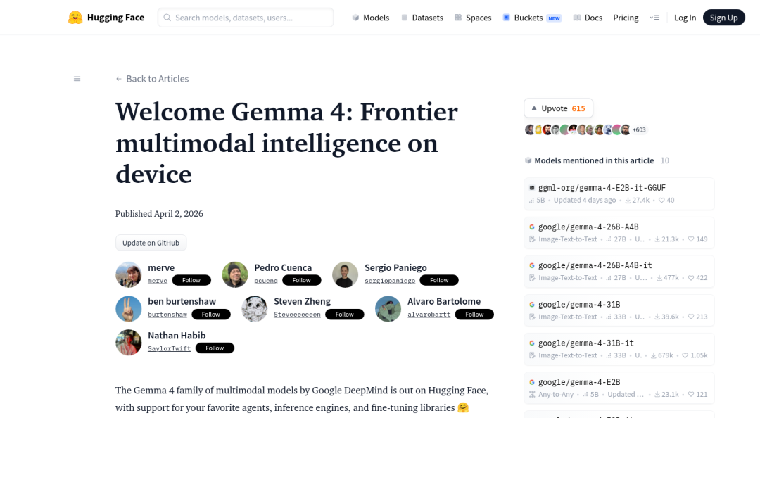 开源社区平台HuggingFace已全面上架并支持Gemma 4模型