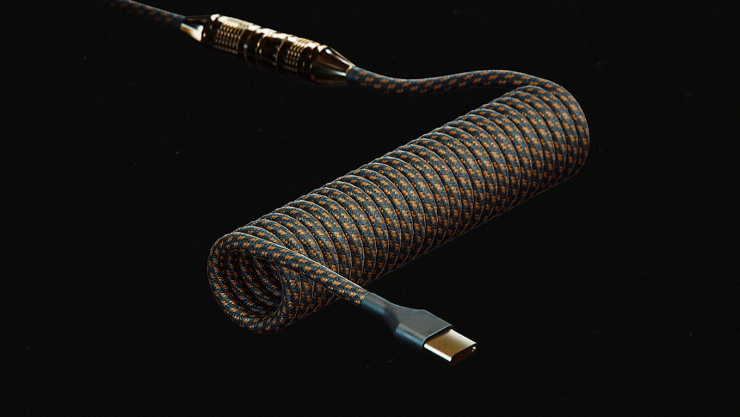 深色与橙色交织螺旋编织电缆