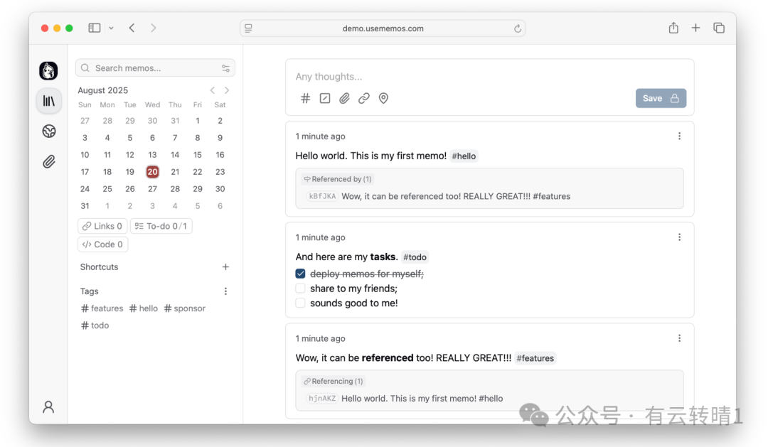 Memos在线演示界面