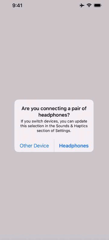 iOS系统弹出询问连接耳机类型的英文对话框截图