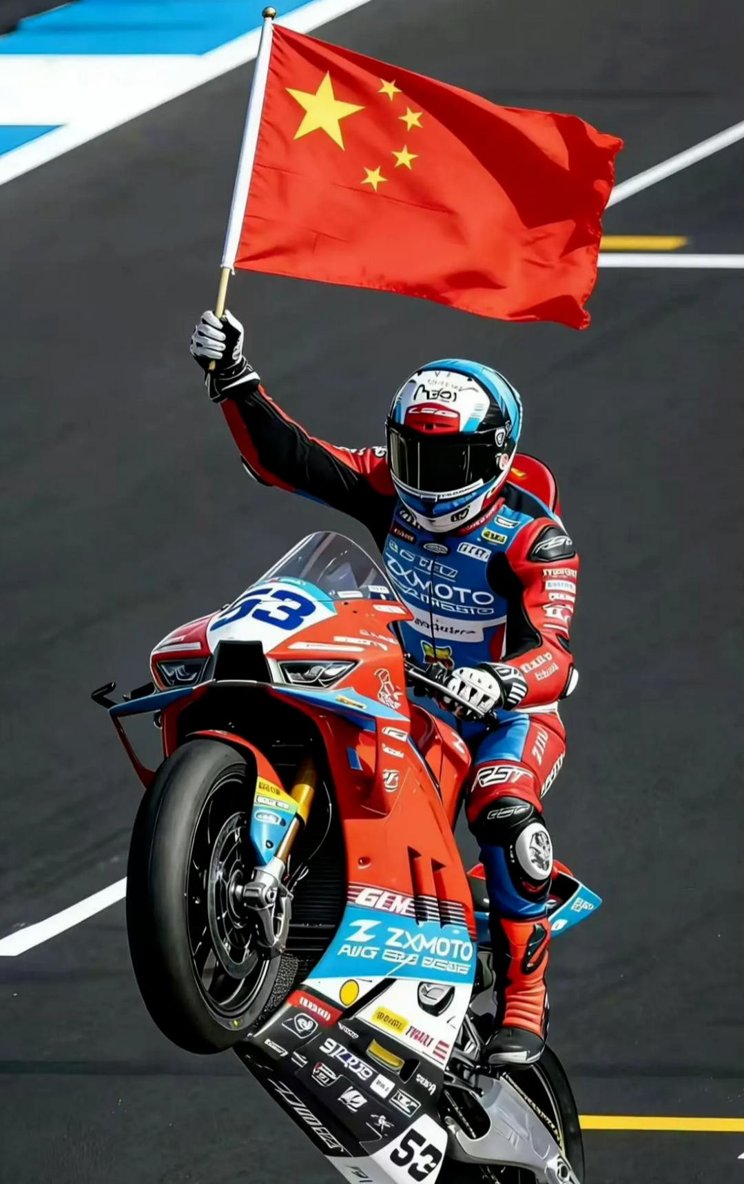 夺冠车手高举国旗庆祝